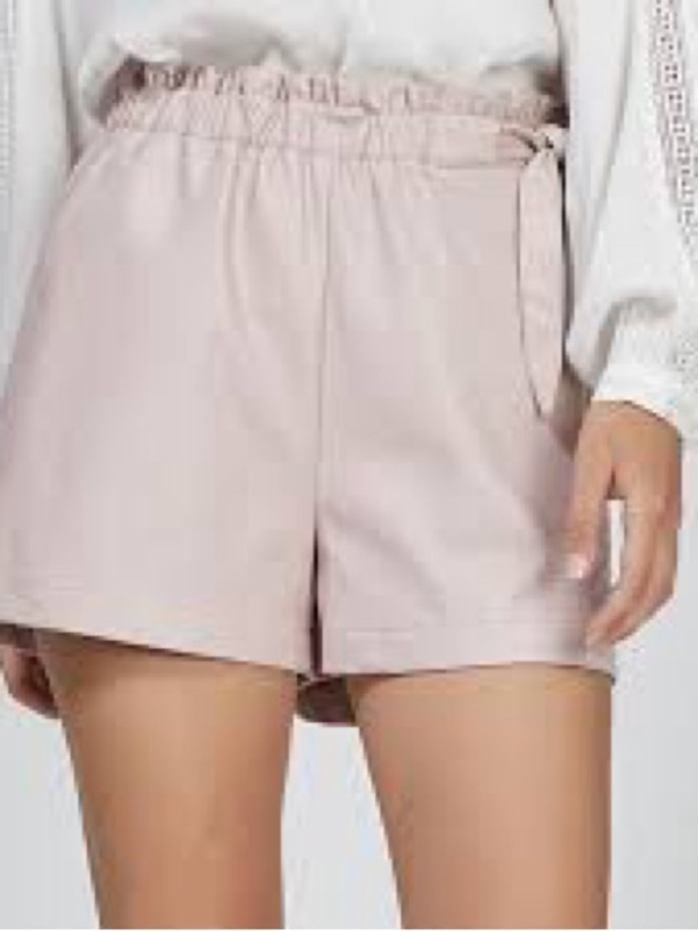 Greylin  Vegan leather High-Waist Paperbag Shorts in Blush Pink